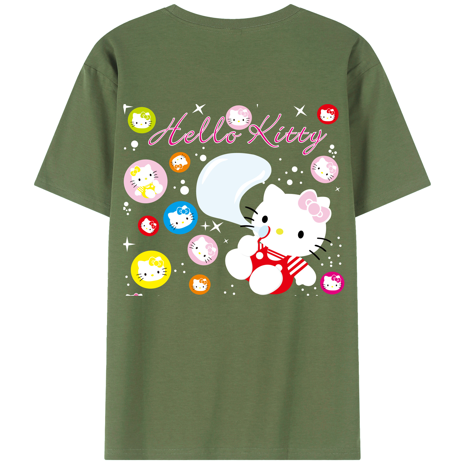（画像用） Hello Kitty ハローキティ 綿100％ メンズ半袖Tシャツ（バックプリント） 通気性